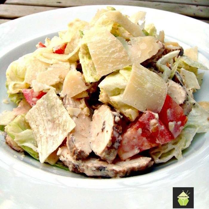 Chicken Caesar Salad, made from scratch.Options for low calorie