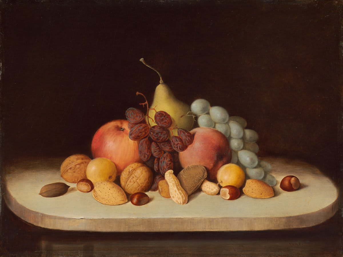 African American artist Robert Seldon Duncanson was widely recognized during his lifetime for his pastoral landscapes. However, a small group of still-life paintings he made during the late 1840’s are considered his visual delicacies. 🍎 [“Still Life with Fruit and Nuts,” 1848]