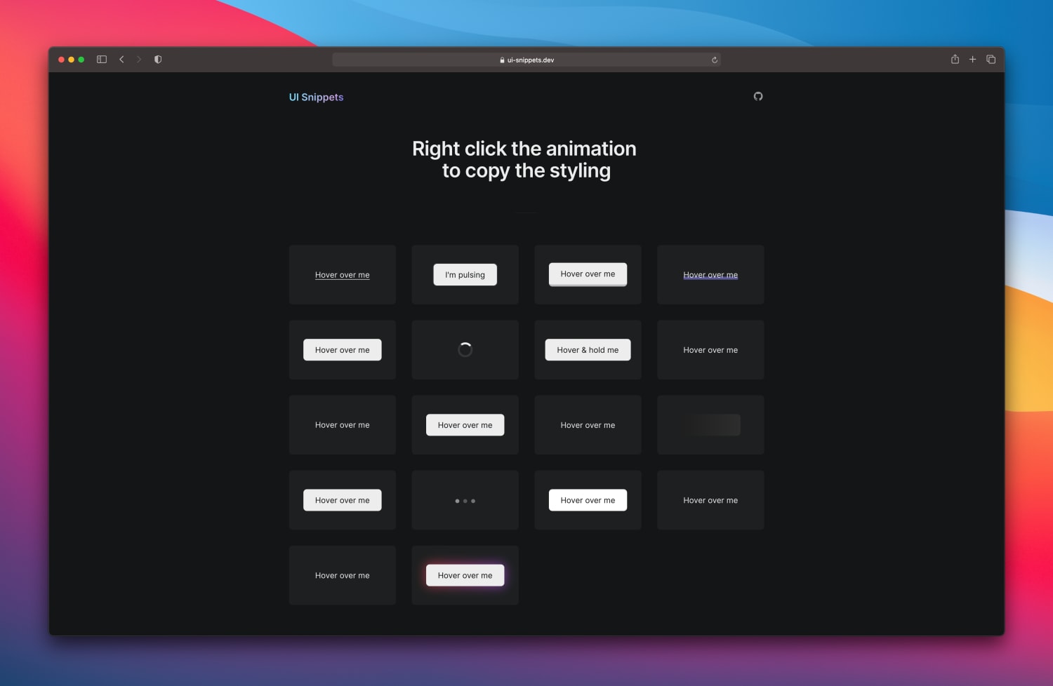 UI Snippets - A collection of CSS Snippets.