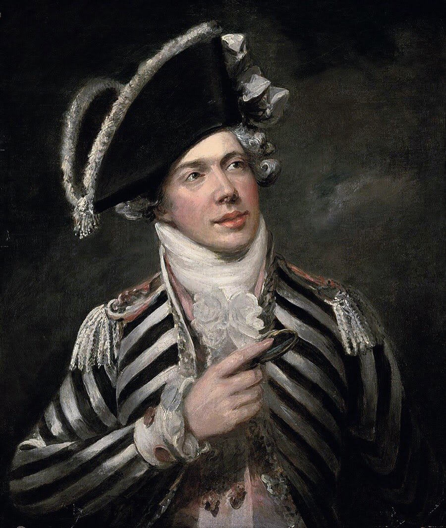 How fabulous is this ensemble? This portrait is believed to be of actor John Fawcett, dressed as Count Friponi from Bate Dudley's 1794 opera "The Travellers in Switzerland"