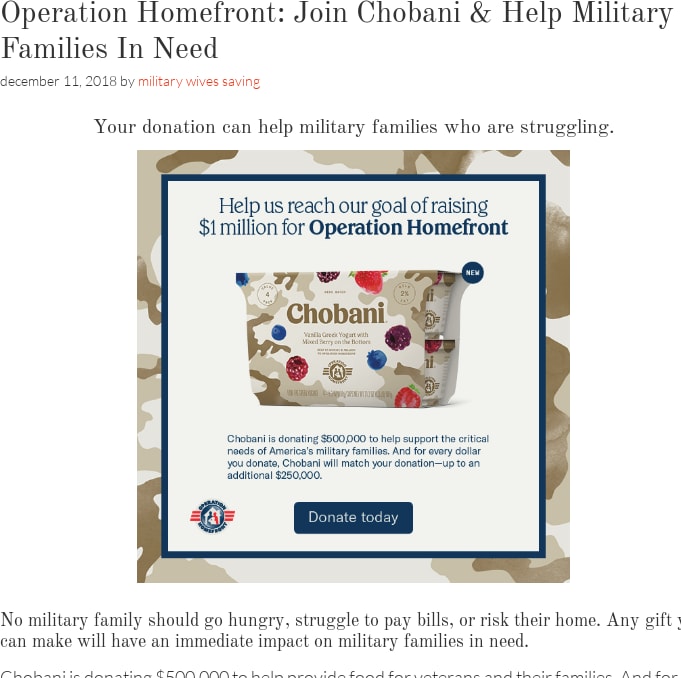 Operation Homefront: Join Chobani & Help Military Families In Need