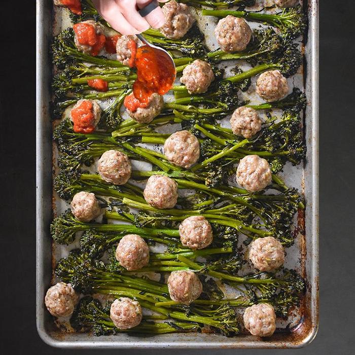 Sheet Pan Meatballs and Broccolini