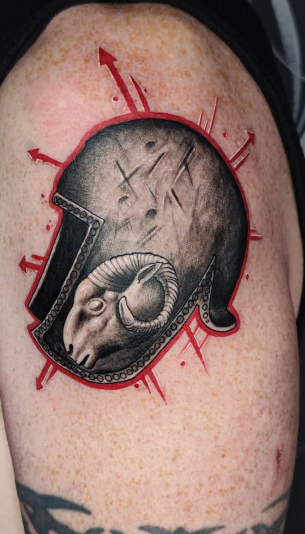 Illyrian Helmet by @rino_tattoo at Kolorado Tattoo, Tirana, Albania. Wanted something traditionally Albanian, and they guys suggested, then designed this. (Ignore the crappy tribal from about 25 years ago when it was "cool")