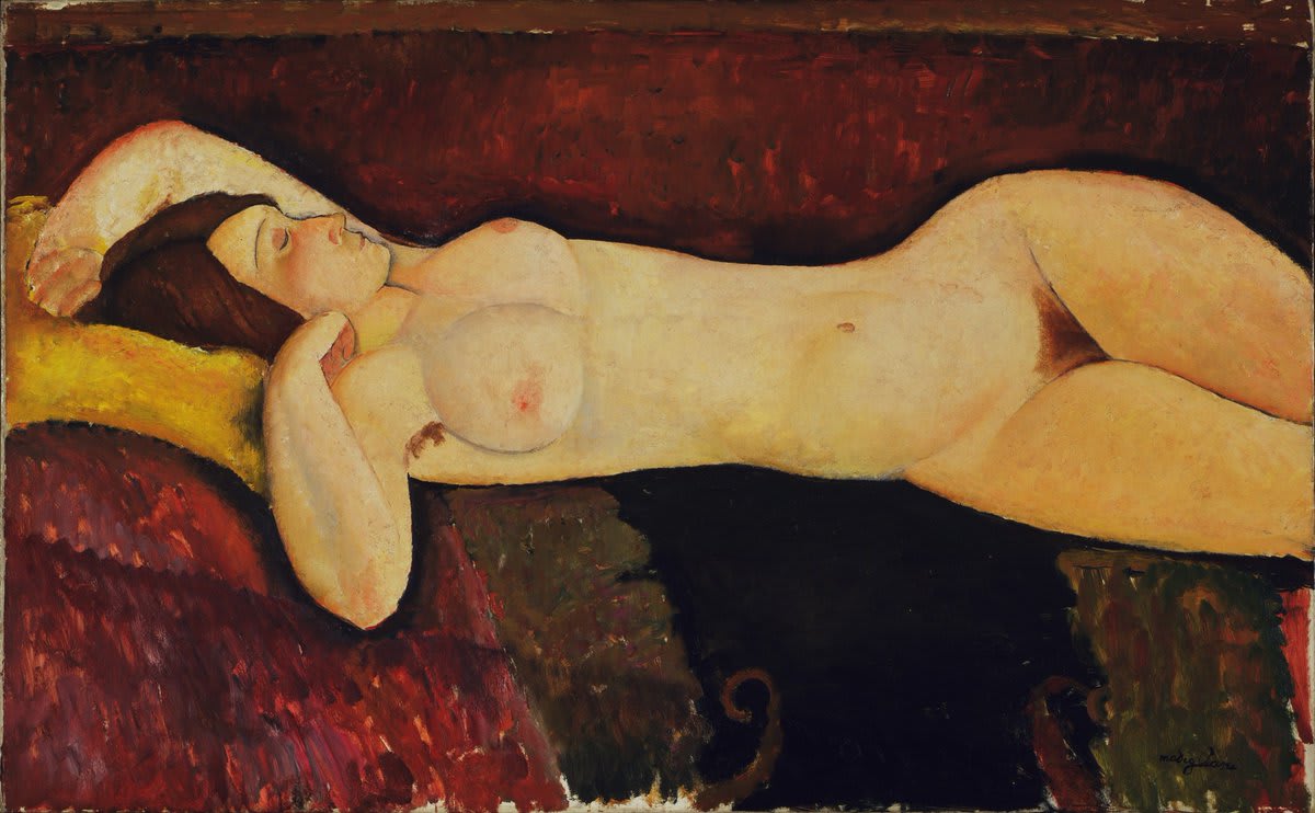Who else is spending a lazySunday lounging around and thinking about art?The languorous pose of Modigliani's “Reclining Nude” (c. 1919) references classical depictions of Venus, yet her frank sexuality is also inspired by avant-garde provocateurs like Manet.