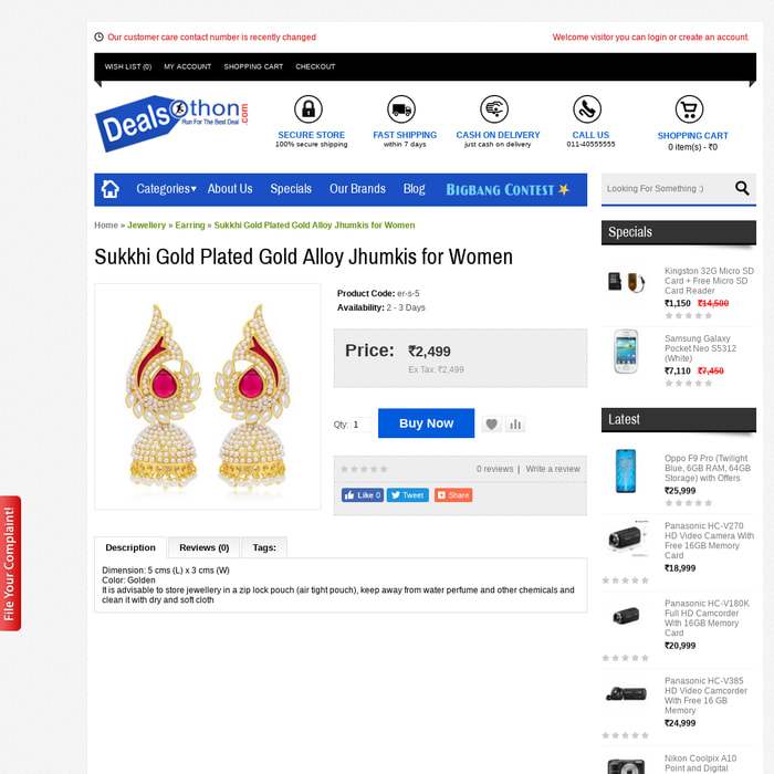 Sukkhi Gold Plated Gold Alloy Jhumkis for Women