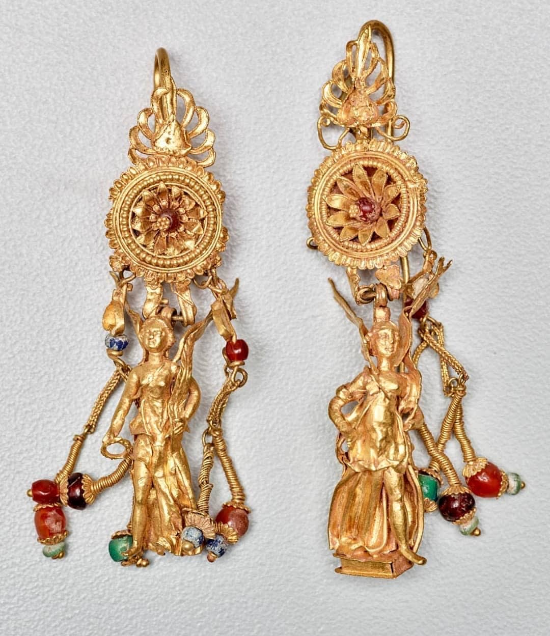 Beautiful Pair of Gold ear pendants, jeweled. Culture: Greek. Date- 2nd century B.C.