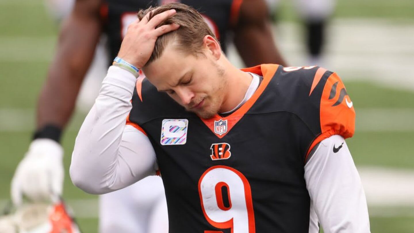 Bengals QB Joe Burrow won't have his starting tailback, his starting left tackle, his starting right tackle, or his starting center on Sunday vs. Titans