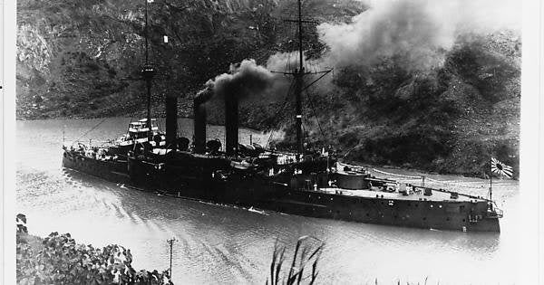 Japanese armored cruiser IJN Iwate steaming through the Panama Canal on its way to the Atlantic.