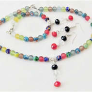 Multi Colour Millefiori Dusky Glass Bead And Crystal Jewellery Set