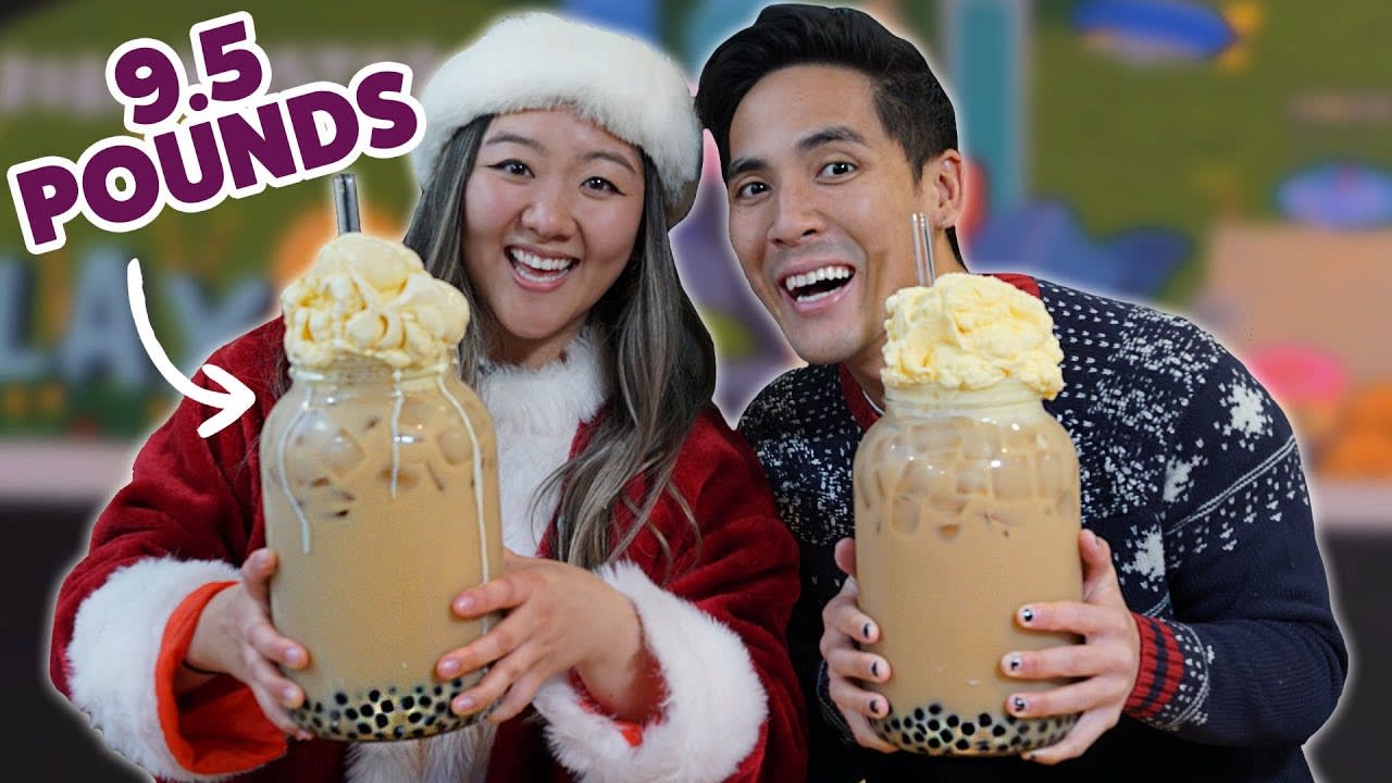 I Challenged My Friend To Finish A 5200-Calorie Boba Milk Tea • Giant Food Time Holiday Ep. 2