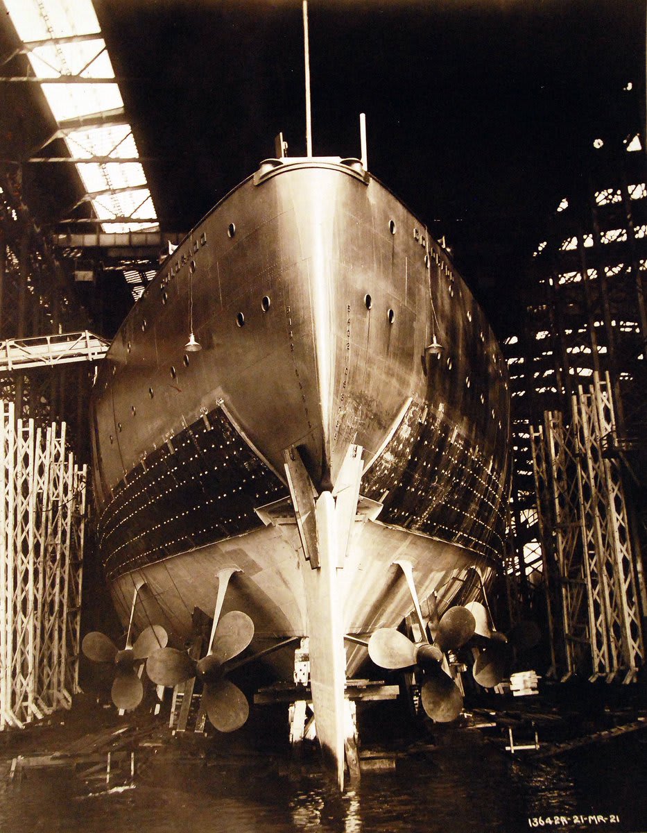 Stern view of the new USS Colorado (BB-45) battleship the day before launching at the Camden, New Jersey shipyard.