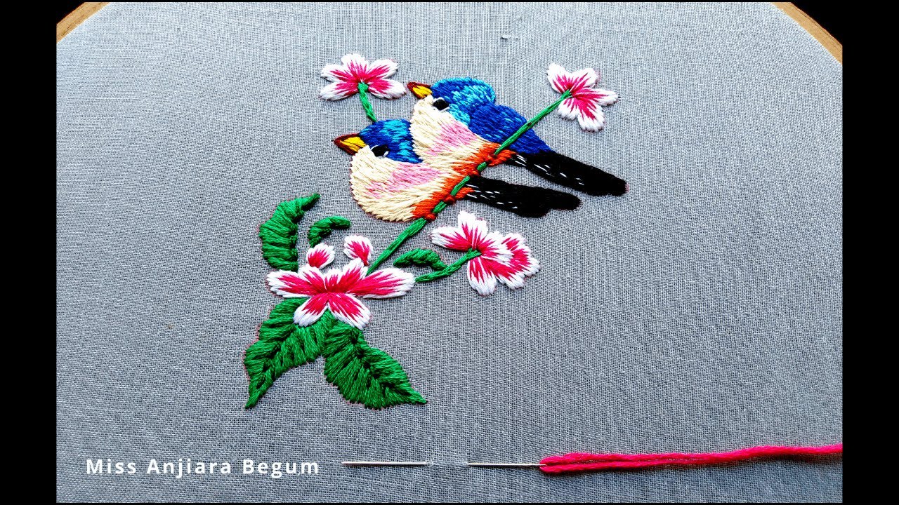 Cute Twin Birds on Tree Hand Embroidery video:Secrets of embroidery by Miss Anjiara-14: #Miss_A