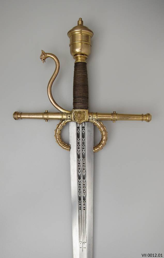 A Riding Sword with quillons designed as functional miniature cannons, commissioned from Christoph Dreßler by Sophia von Brandenburg for her son, Johann Georg,, Elector of Saxony, Dresden, Germany, 1615, Staatliche Kunstsammlungen, Dresden.