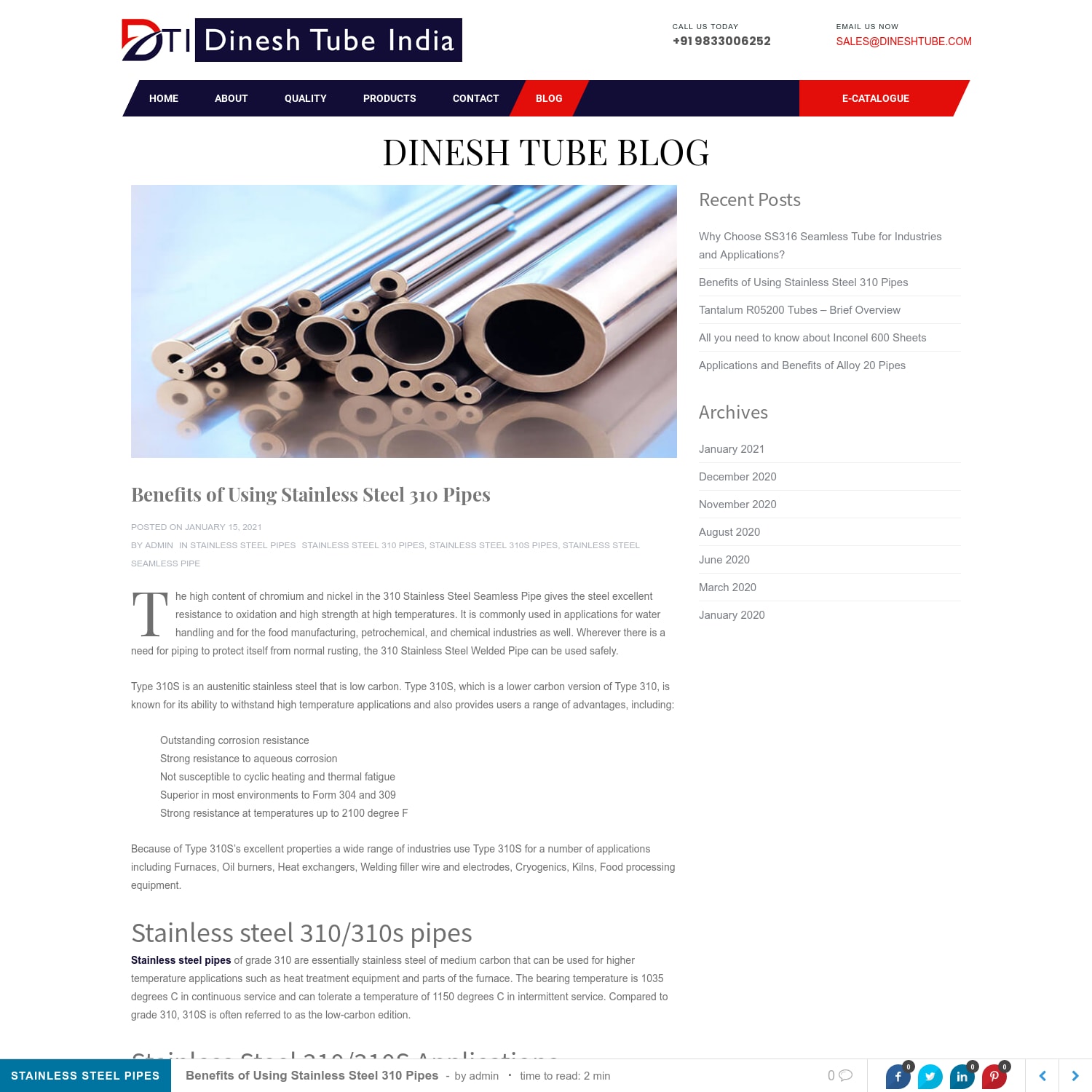 Benefits of Using Stainless Steel 310 Pipes - Dinesh Tube Blog