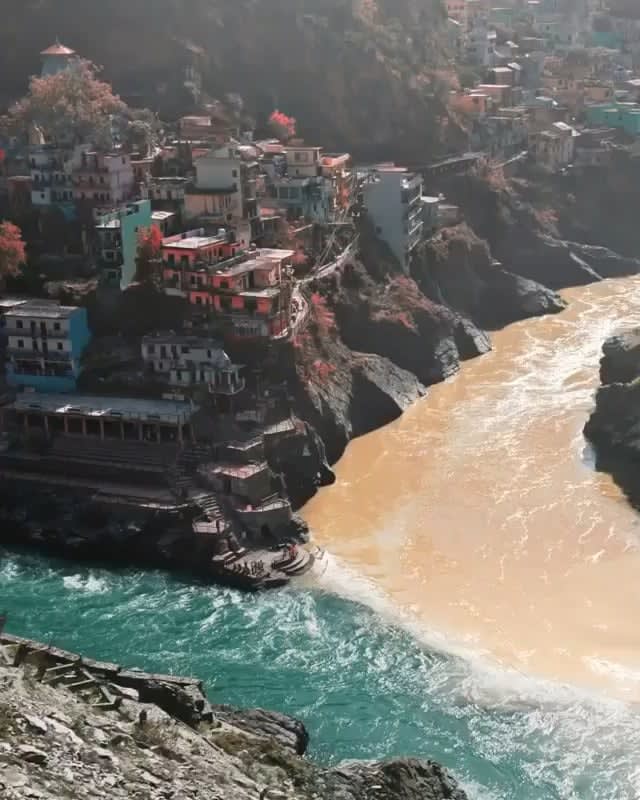 The Bhaghirathi, a 205 km long river in India originating in the Gangotri glacier in the Himalayas and the river Alaknanda confluence at Devprayag.