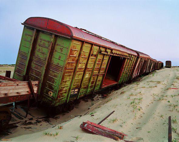 Abandoned train in Okha, Sakhalin Island, Russia