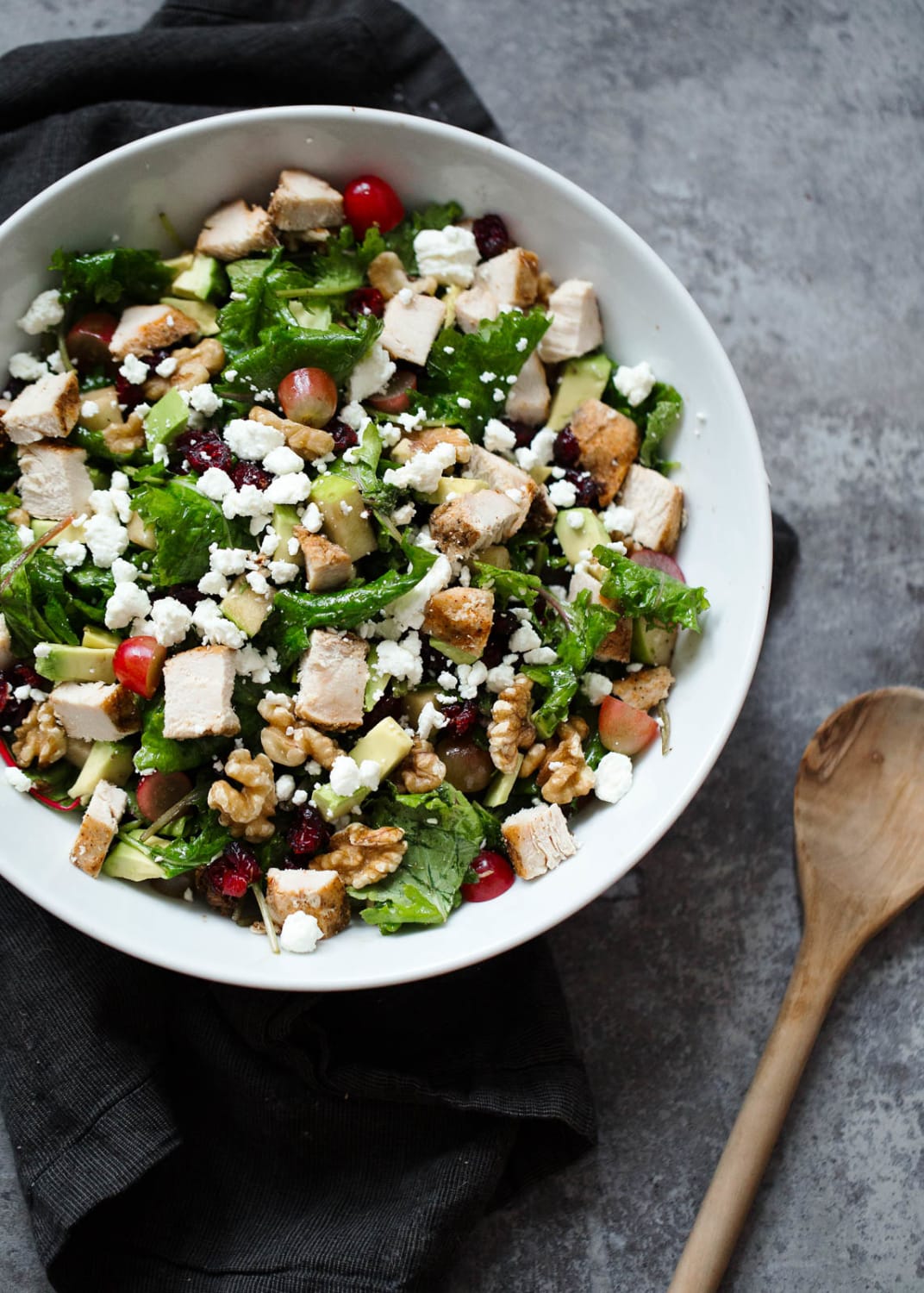Chicken Kale Waldorf Salad with Avocado & Goat Cheese