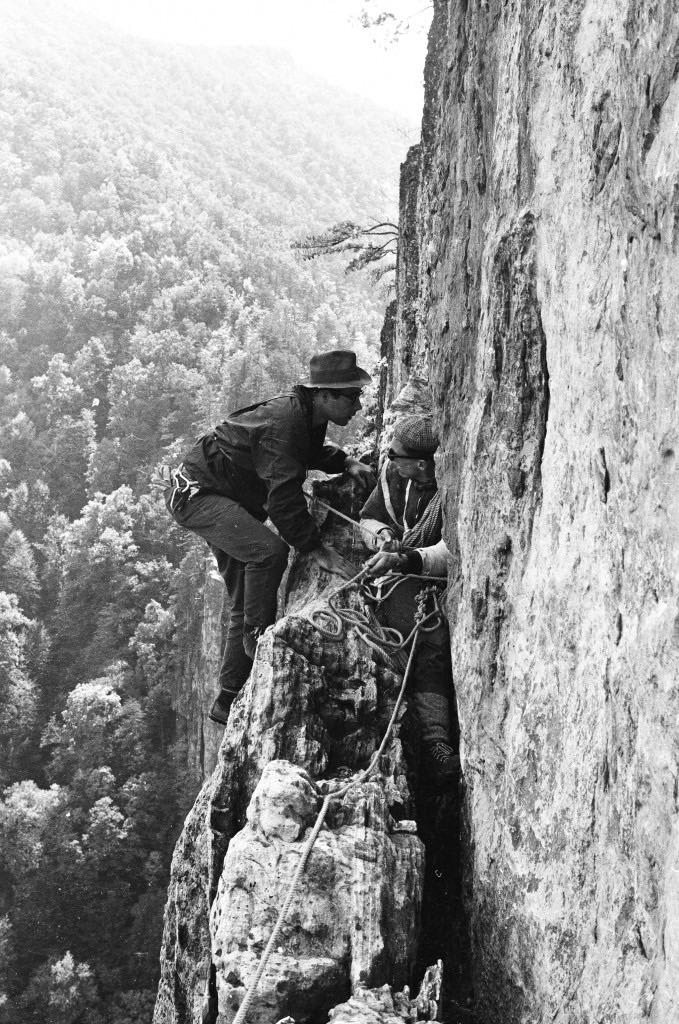 I was told this would be appreciated here. My husband’s cousin (in the hat) climbing Seneca Rocks, West Virginia with his buddy in the early 1960’s.