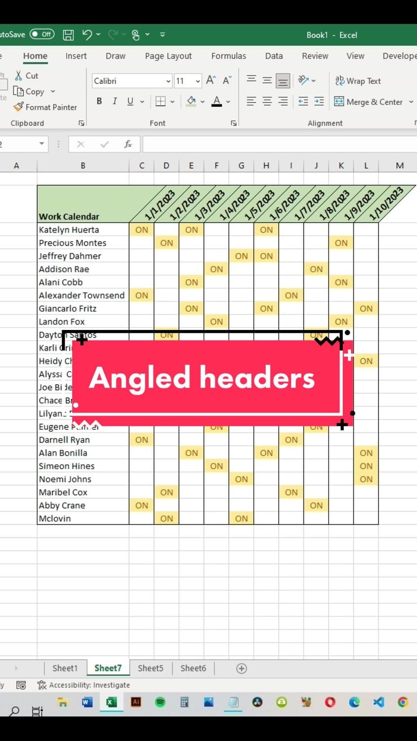 Angled column headers!
