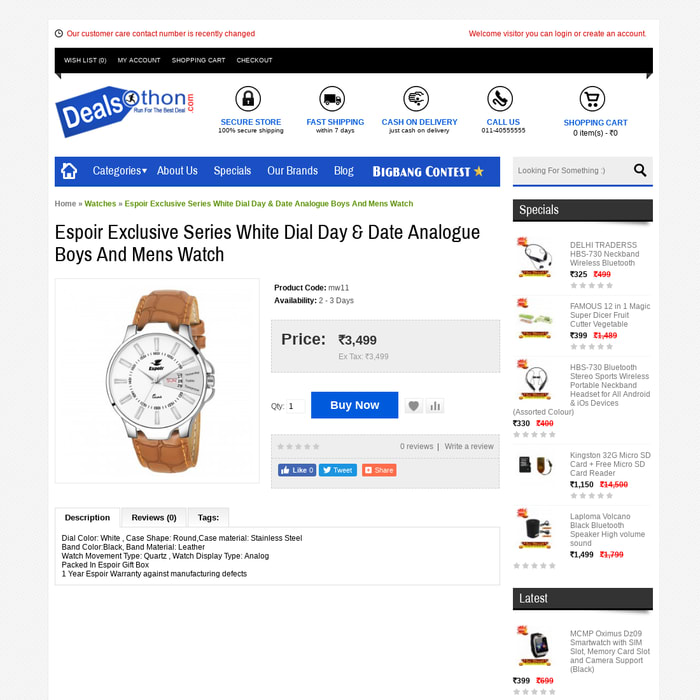 Espoir Exclusive Series White Dial Day & Date Analogue Boys And Mens Watch
