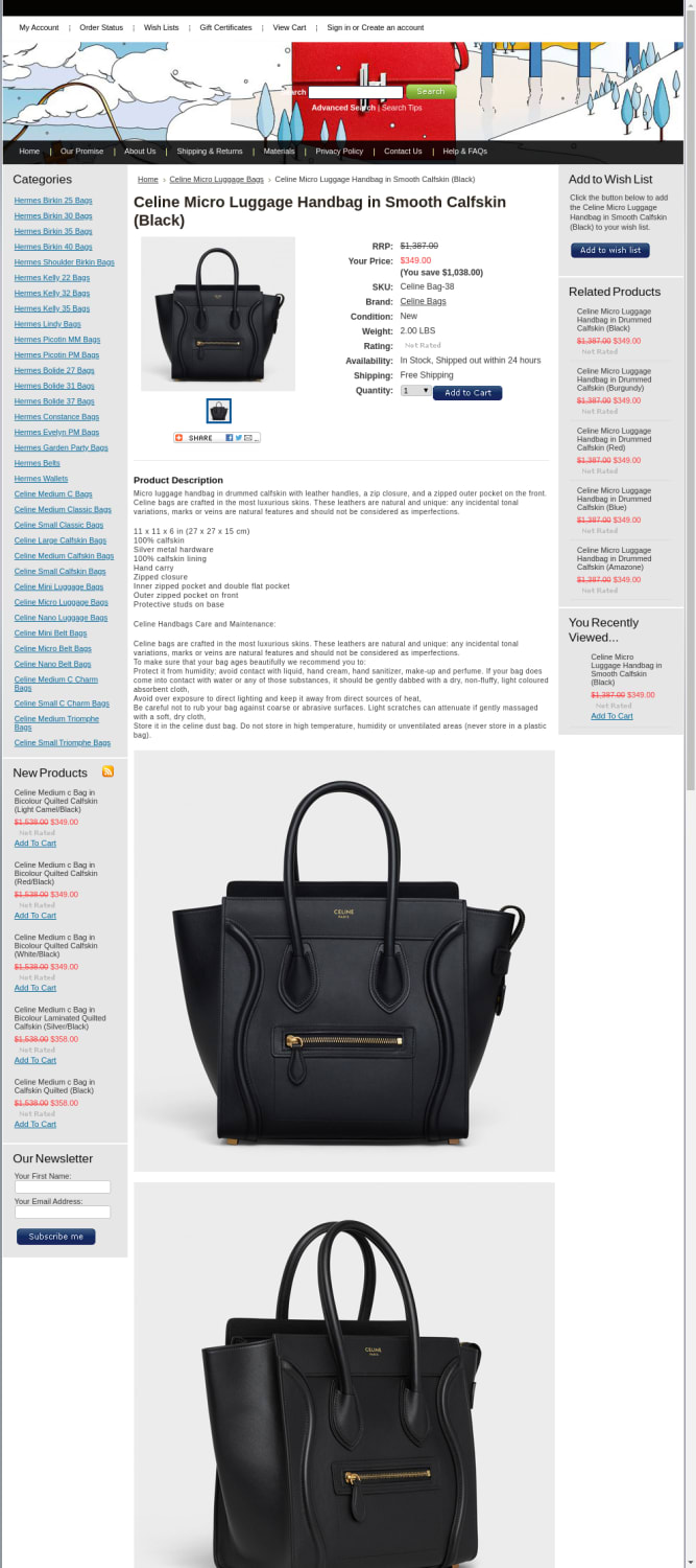 Celine Micro Luggage Handbag in Smooth Calfskin (Black)