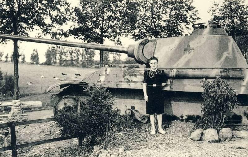 Marthe Monrique in front of the Panther wreckage in my childhood's village Celles. The place where the very last German offensive (Von Rundstedt) was stopped by the assault of the 2nd Armored Division US and the 3rd Royal Tank Regiment UK, on 24 december 1944