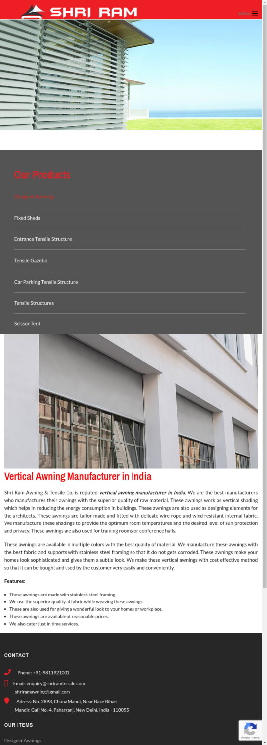 Vertical Awning Manufacturer in India - Suppliers, Dealers