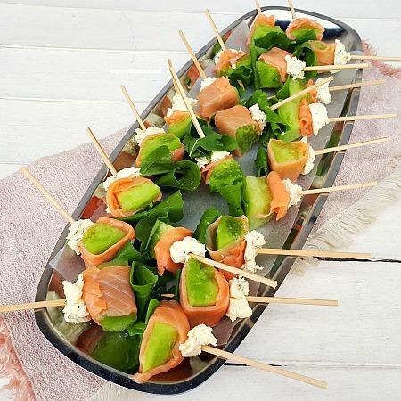 Smoked Salmon Wrapped Melon Skewers