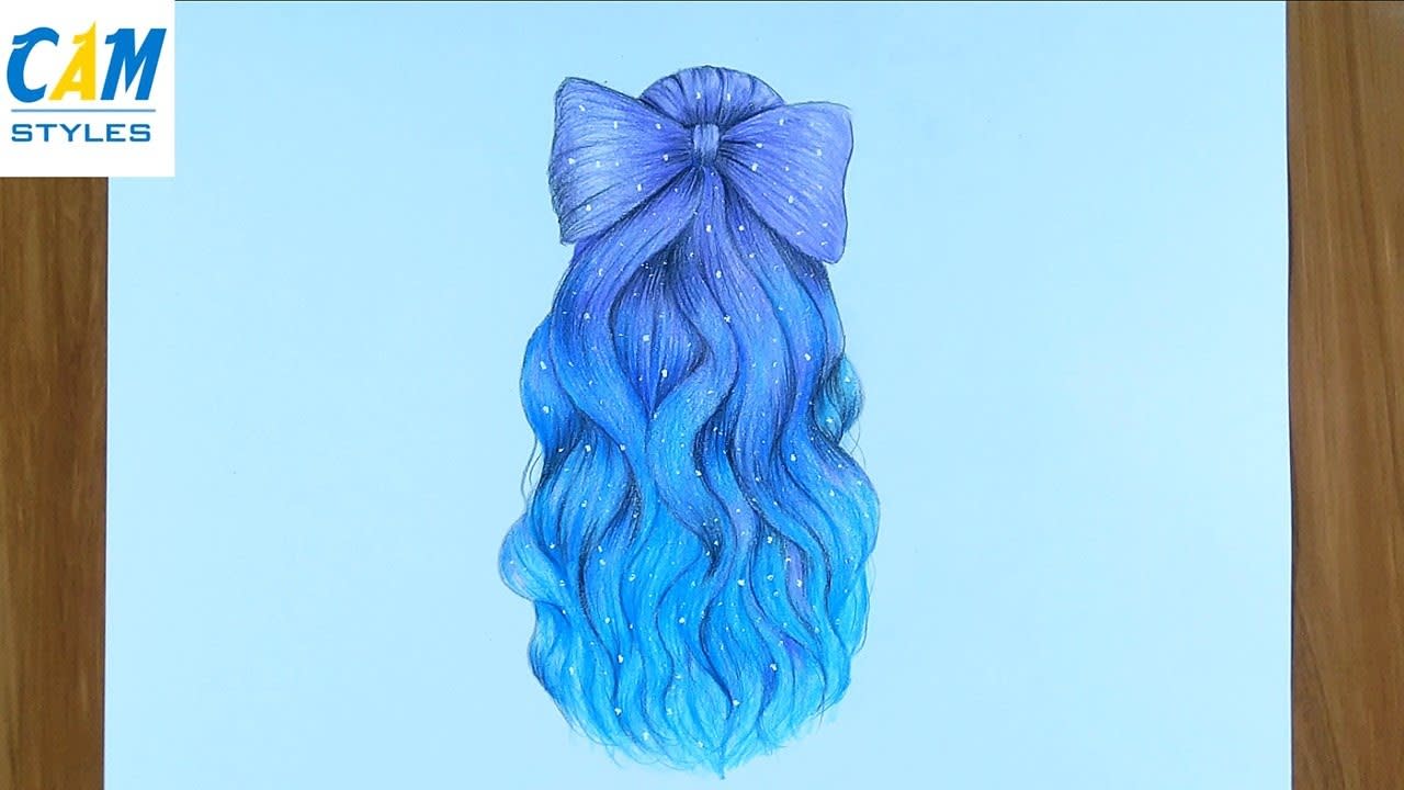 Coloured pencil hair drawing