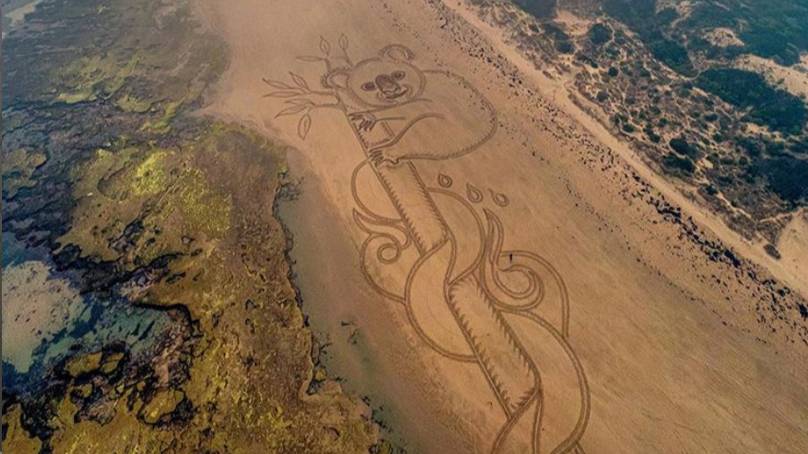Artist Draws Incredible Work In Sand To Honour Dead Wildlife From Bushfires