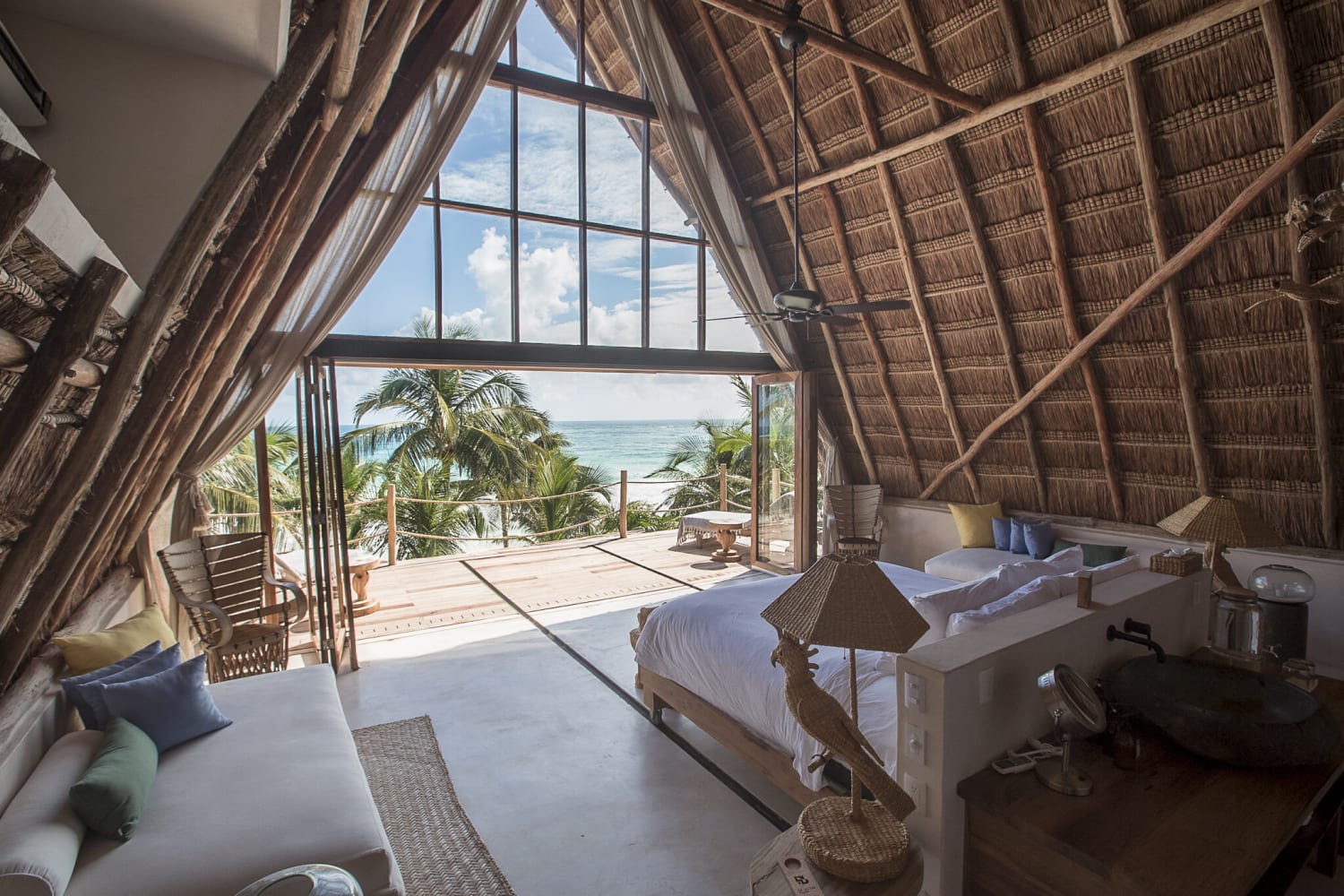 A Frame Bedroom looking over ocean Tulum , Mexico