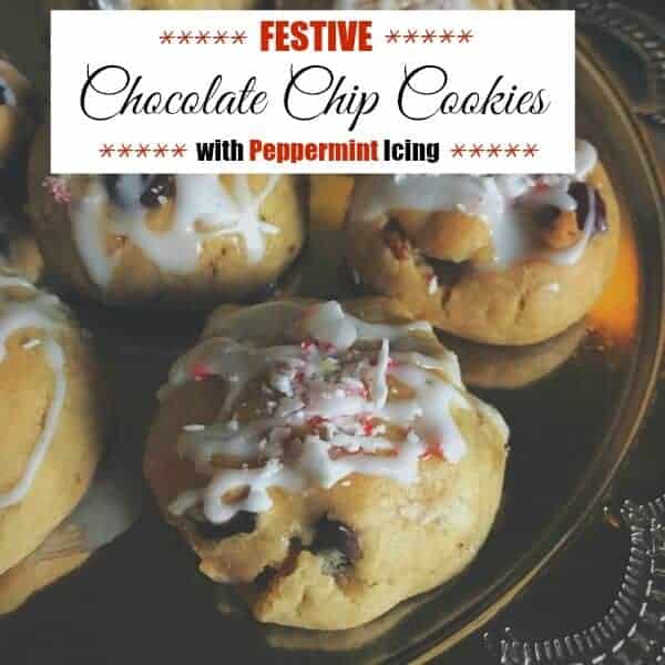 Festive Chocolate Chip Cookies with Peppermint Icing