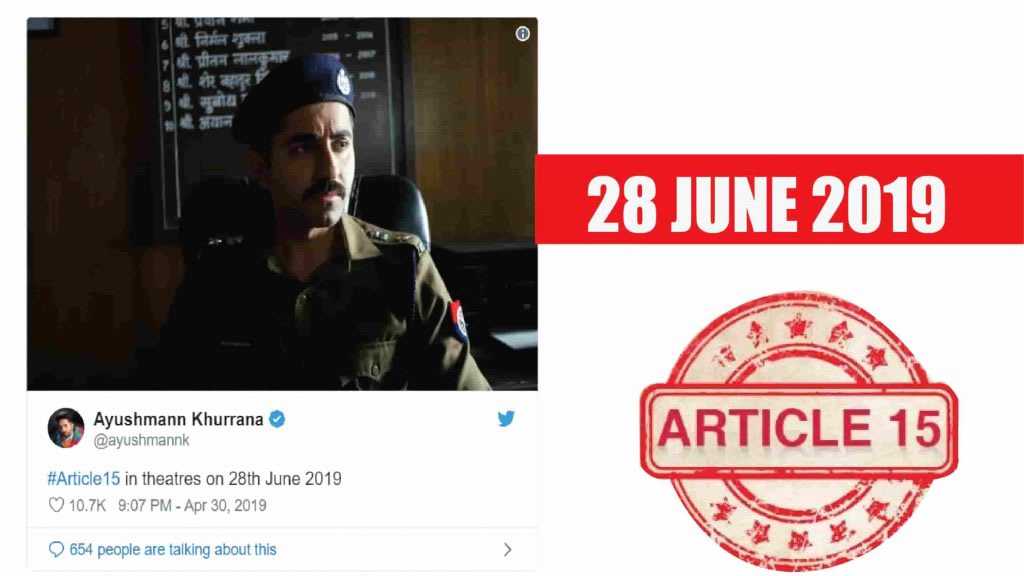 Ayushmann Khurrana Article 15 Movie Release Date 28 June 2019 - Trending Article :Grow Your Knowledge - News, Technology,Celebrity,