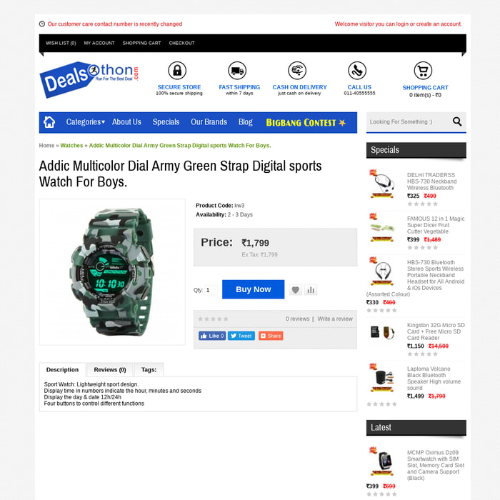 Addic Multicolor Dial Army Green Strap Digital sports Watch For Boys.