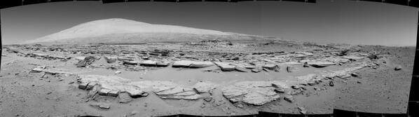The View from Here: Close-up look at my landscape shows striated ground, plus Mount Sharp on the horizon http://t.co/VgHh9Srh4U