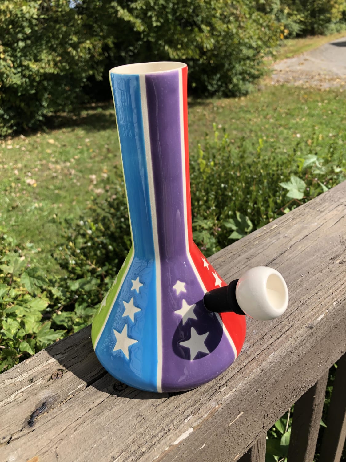rainbow stars ceramic bong handmade by me!