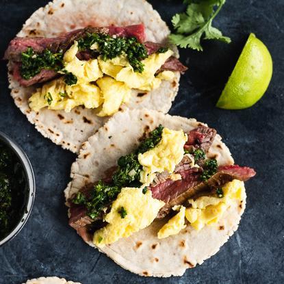 Steak & Egg Breakfast Tacos with Chimichurri