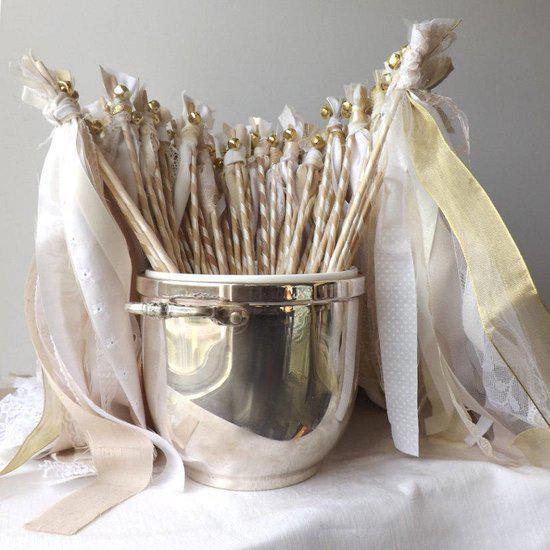 50 Wedding wands, birthday party favors, ribbon wands with bells, wedding exit, party streamers