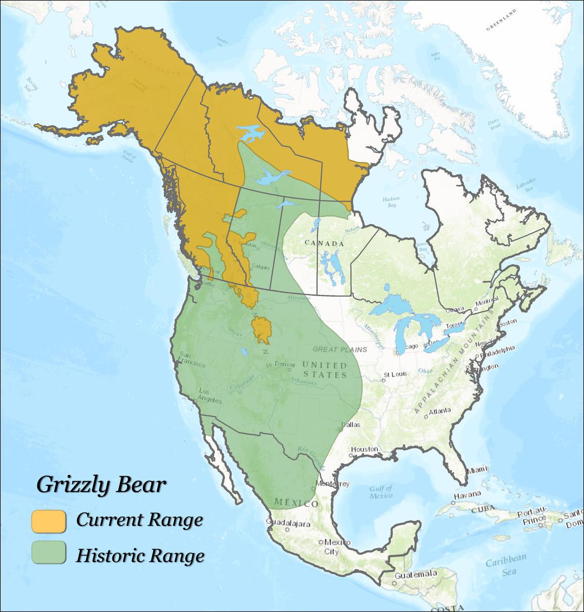Saw something in this sub the other day about the historic grizzly bear range vs. their current range. Thought this map was interesting and worth sharing