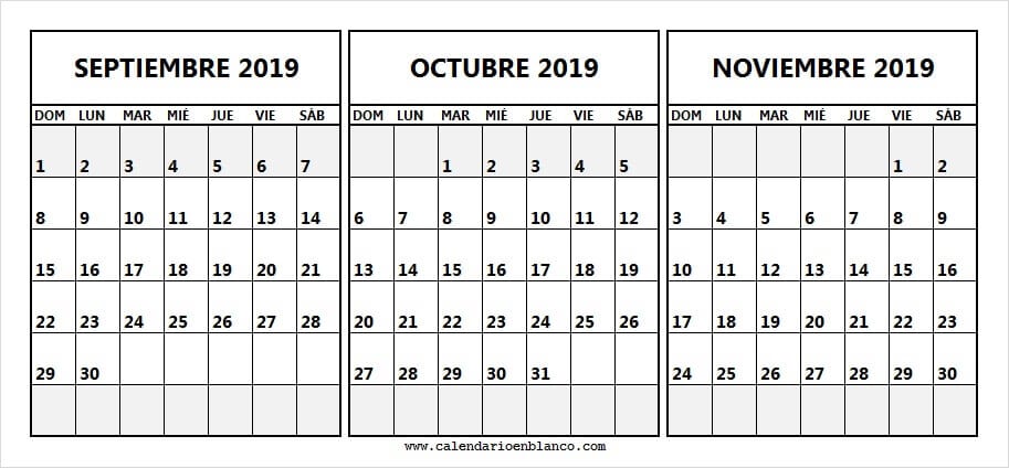 Linda Calendario de Septiembre Octubre y Noviembre 2019 Para Imprimir