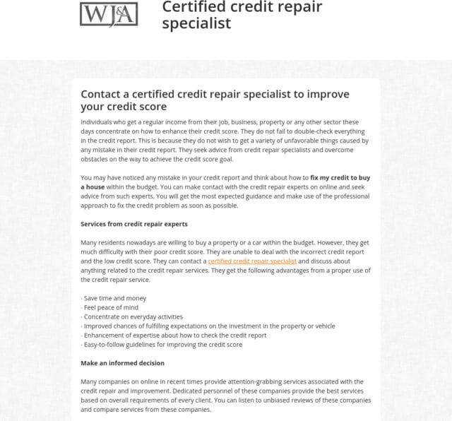 Certified credit repair specialist