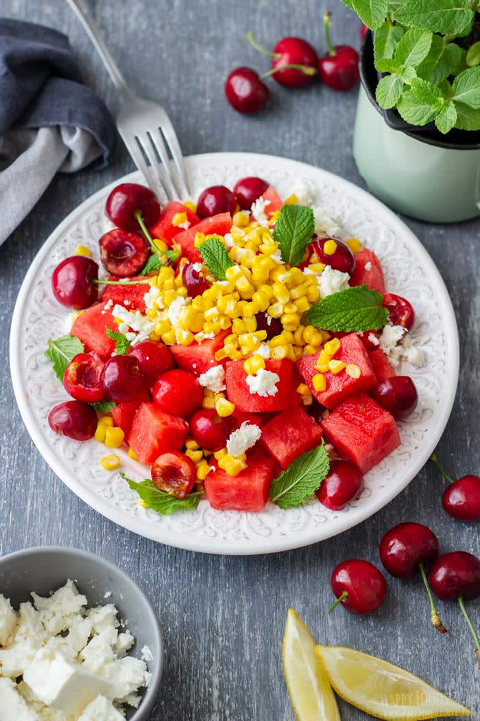 Watermelon Feta Salad with Cherries