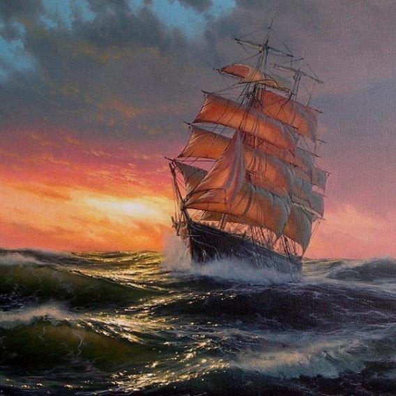 Wavy Sea By Marek Ruzyk, Oil Paintings