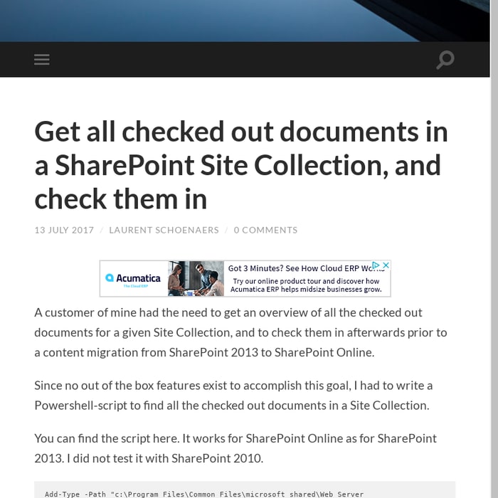 Get all checked out documents in a SharePoint Site Collection, and check them in