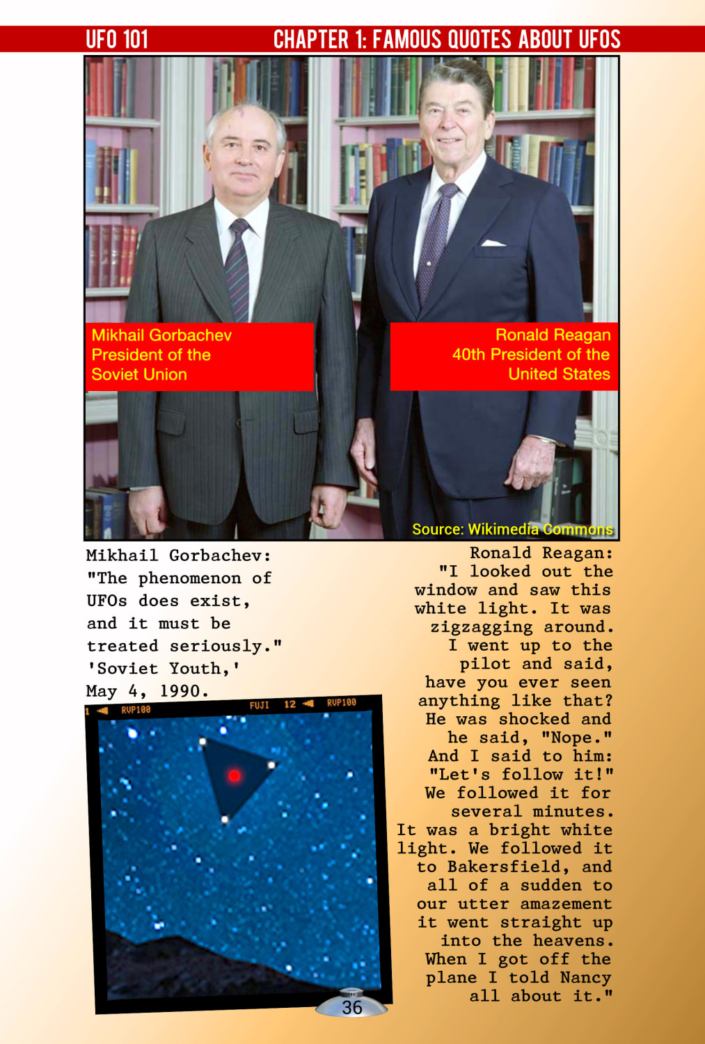 Famous quotes about UFOs excerpt from our book "UFO 101: A Visual Reference for Beginners" with Mikhail Gorbachev and Ronald Reagan