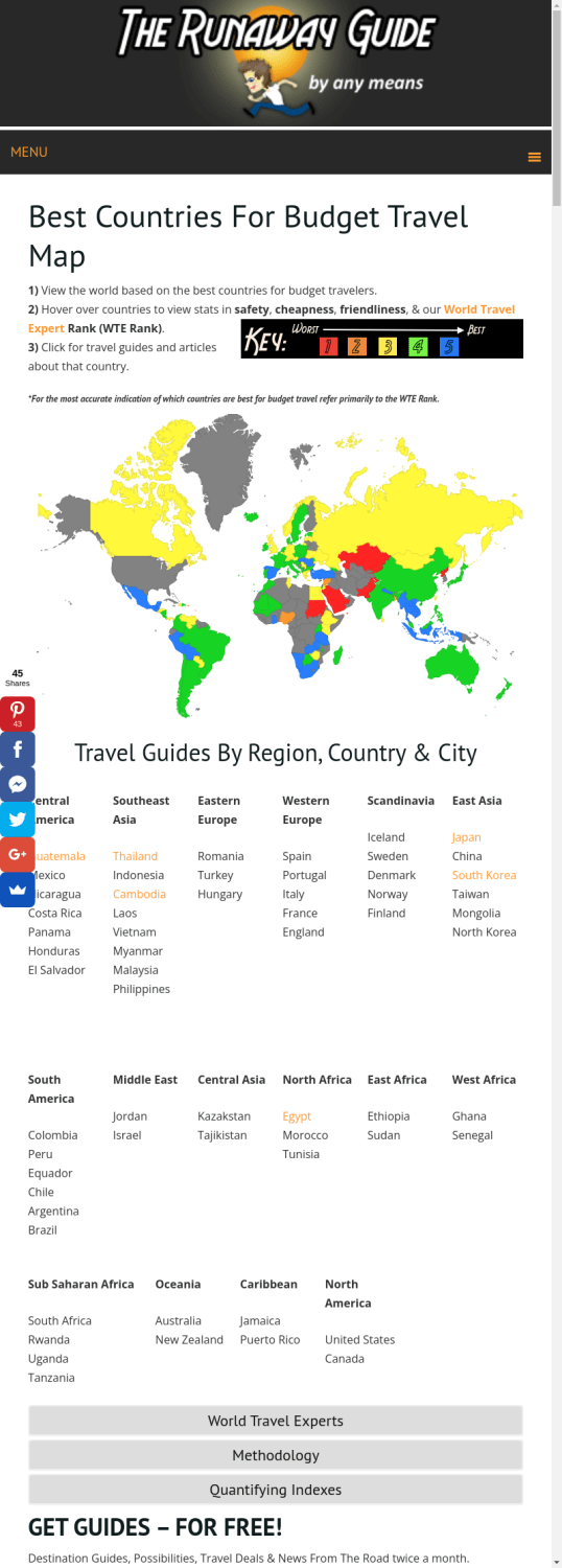 Best Countries For Budget Travel Map