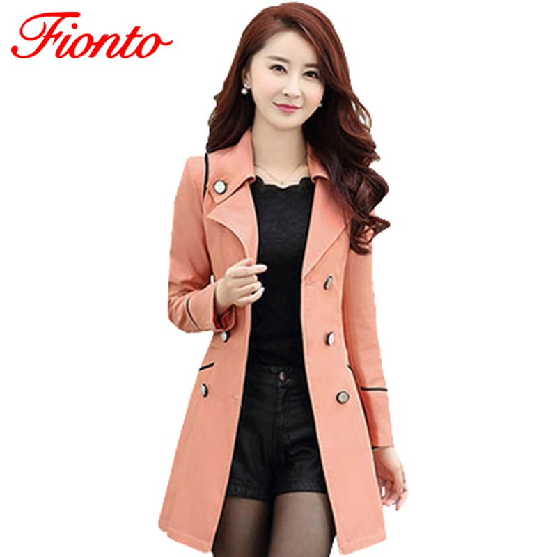 Fashion spring and autumn windbreaker female solid long coat