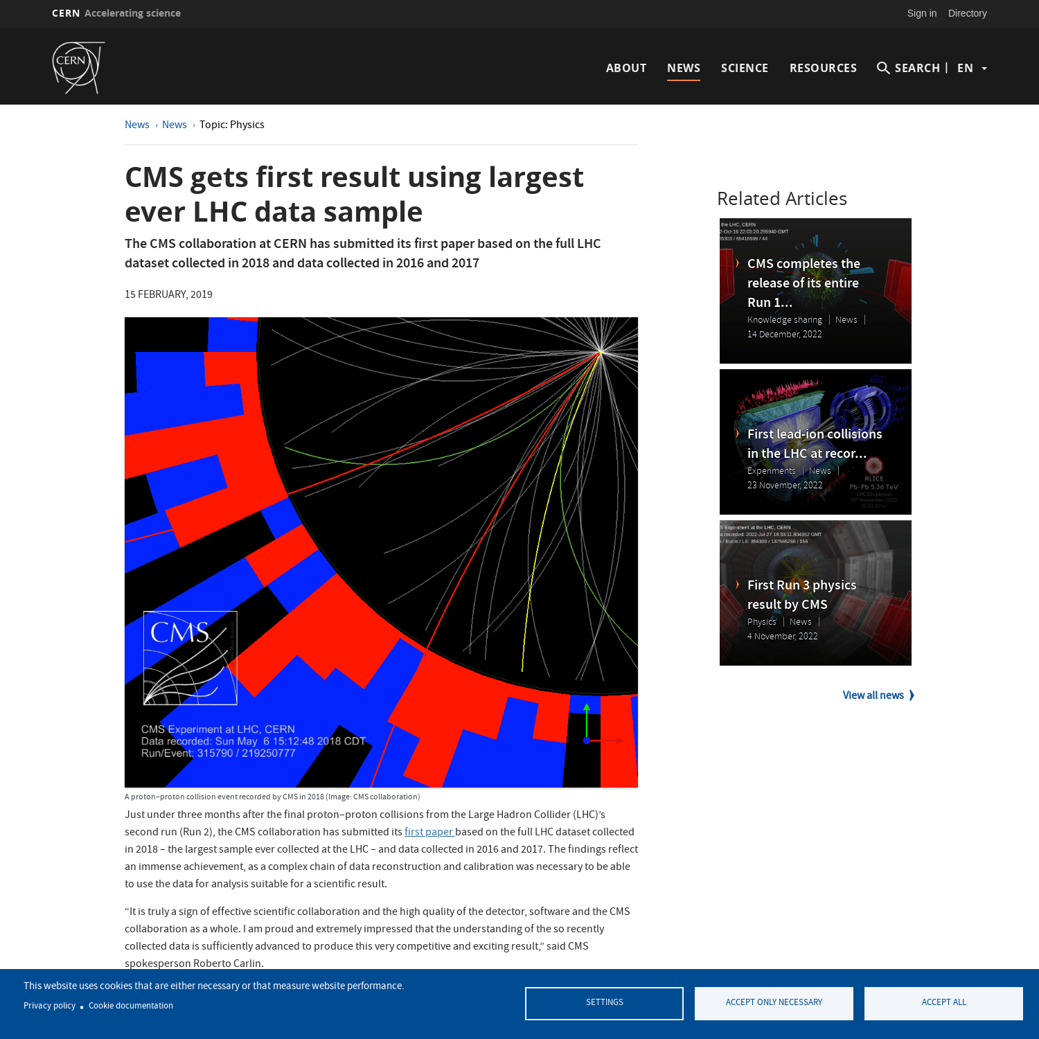 CMS gets first result using largest ever LHC data sample