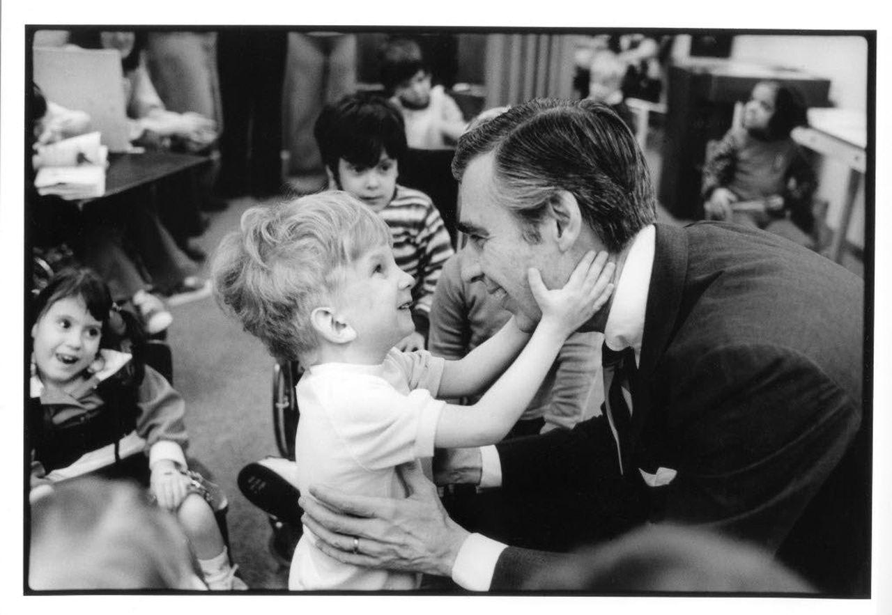 This is my favorite photo of Fred Rogers. It was taken on May 15, 1978 by Jim Judkis while Mr. Rogers was visiting the Memorial Home for Crippled Children in Pittsburgh, now the Children's Institute. The look on the boy's face just melts my heart.