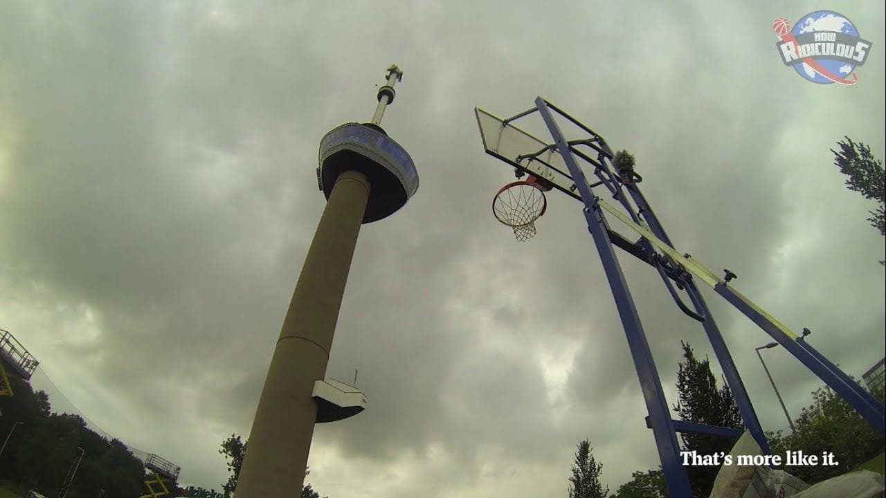 WORLD RECORD 91.1m (293ft) Basketball Shot | Euromast - How Ridiculous